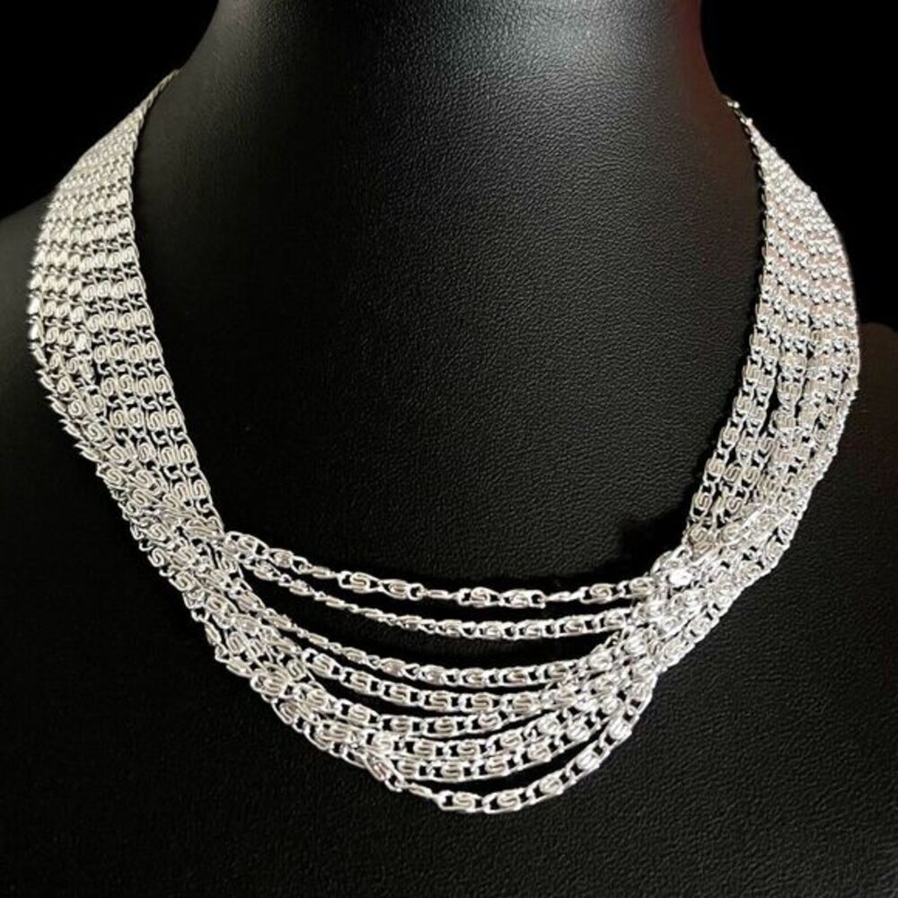VINTAGE SARAH COVENTRY Women's Choker 8 Strand Silver Tone Aluminum 15 in - Picture 4 of 16